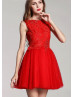 Red Lace Tulle Short Evening Dress